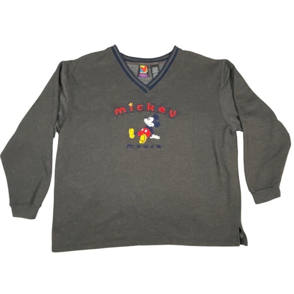 Disney Mickey Mouse V-Neck Pullover Sweatshirt Gray Women's Sz 22/24W